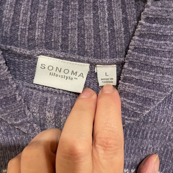 Women’s Sonoma lavender and white cozy soft sweater. Size L - Picture 2 of 5